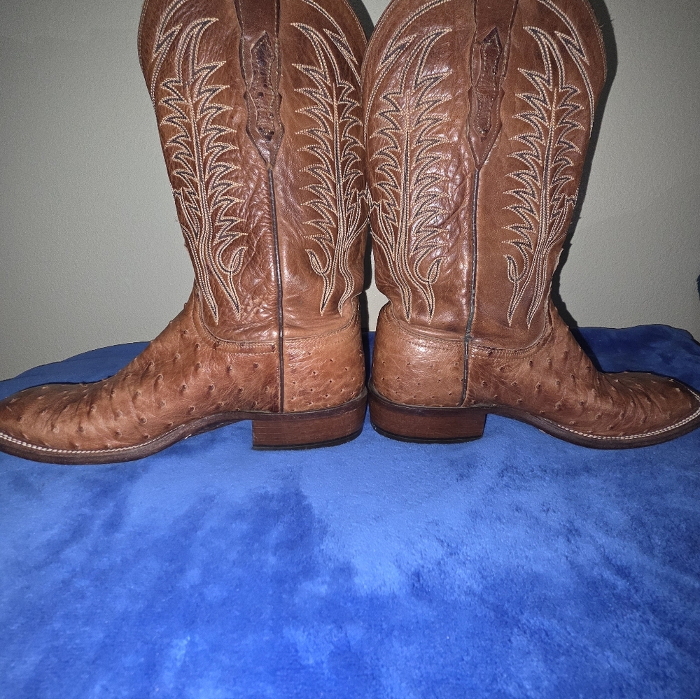 Lucchese Tan Ostrich Leather Western Boots - Picture 14 of 15